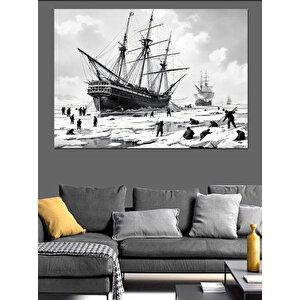 Buzlu Deniz Ve Yelkenli Gemi Dekoratif Kanvas - Mdf Ahşap Tablo