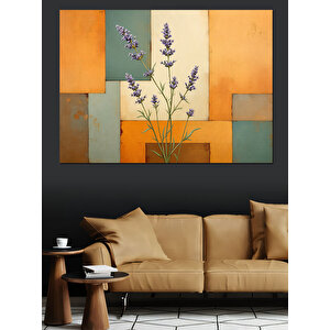 Geometrik Lavanta Deseni Dekoratif Kanvas - Mdf Ahşap Tablo 100x140 cm