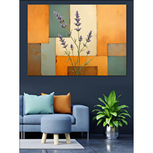 Geometrik Lavanta Deseni Dekoratif Kanvas - Mdf Ahşap Tablo 100x140 cm