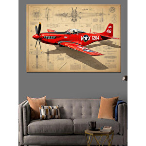 Vintage Kırmızı Uçak Tasarımı Dekoratif Kanvas - Mdf Ahşap Tablo 100x140 cm