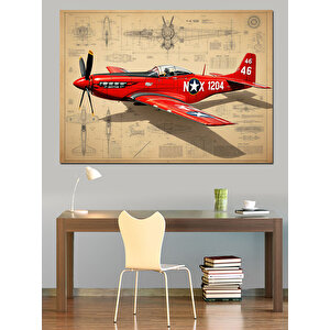 Vintage Kırmızı Uçak Tasarımı Dekoratif Kanvas - Mdf Ahşap Tablo 100x140 cm