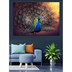 Tavuskuşu Kuyruk Açılımı Dekoratif Kanvas - Mdf Ahşap Tablo 35x50 cm
