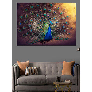 Tavuskuşu Kuyruk Açılımı Dekoratif Kanvas - Mdf Ahşap Tablo 35x50 cm