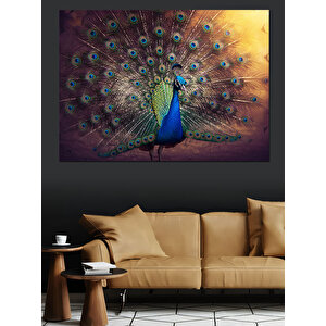 Tavuskuşu Kuyruk Açılımı Dekoratif Kanvas - Mdf Ahşap Tablo 70x100 cm