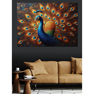 Gururlu Renkli Tavuskuşu Kanadı Dekoratif Kanvas - Mdf Ahşap Tablo 100x140 cm