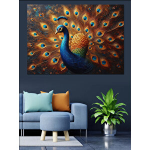 Gururlu Renkli Tavuskuşu Kanadı Dekoratif Kanvas - Mdf Ahşap Tablo 100x140 cm
