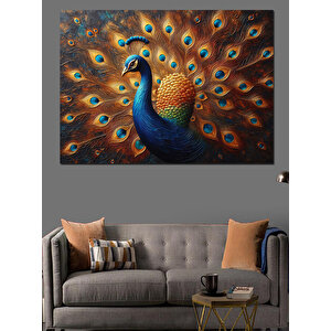 Gururlu Renkli Tavuskuşu Kanadı Dekoratif Kanvas - Mdf Ahşap Tablo 100x140 cm