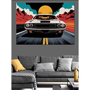 Güneş Batarken Klasik Araba Dekoratif Kanvas - Mdf Ahşap Tablo 25x35 cm