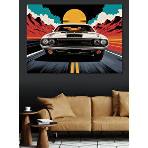 Güneş Batarken Klasik Araba Dekoratif Kanvas - Mdf Ahşap Tablo 25x35 cm