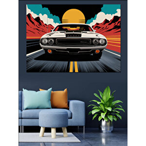 Güneş Batarken Klasik Araba Dekoratif Kanvas - Mdf Ahşap Tablo 25x35 cm