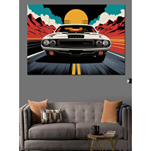 Güneş Batarken Klasik Araba Dekoratif Kanvas - Mdf Ahşap Tablo