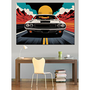 Güneş Batarken Klasik Araba Dekoratif Kanvas - Mdf Ahşap Tablo