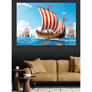 Viking Yelkenli Gemisi Manzarası Dekoratif Kanvas - Mdf Ahşap Tablo 35x50 cm