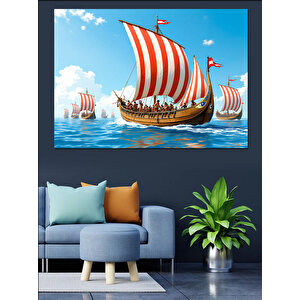 Viking Yelkenli Gemisi Manzarası Dekoratif Kanvas - Mdf Ahşap Tablo 35x50 cm