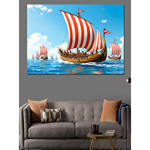 Viking Yelkenli Gemisi Manzarası Dekoratif Kanvas - Mdf Ahşap Tablo 35x50 cm