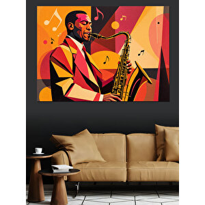 Saksafon Çalan Cazcı Dekoratif Kanvas - Mdf Ahşap Tablo 35x50 cm