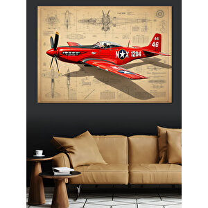 Vintage Kırmızı Uçak Tasarımı Dekoratif Kanvas - Mdf Ahşap Tablo
