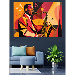 Saksafon Çalan Cazcı Dekoratif Kanvas - Mdf Ahşap Tablo 50x70 cm