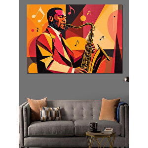 Saksafon Çalan Cazcı Dekoratif Kanvas - Mdf Ahşap Tablo 50x70 cm