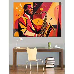 Saksafon Çalan Cazcı Dekoratif Kanvas - Mdf Ahşap Tablo