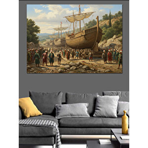 Karadan Gemileri Taşıma Dekoratif Kanvas - Mdf Ahşap Tablo 100x140 cm