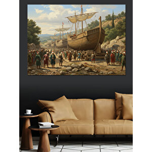 Karadan Gemileri Taşıma Dekoratif Kanvas - Mdf Ahşap Tablo 100x140 cm
