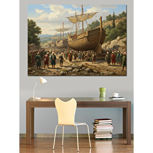 Karadan Gemileri Taşıma Dekoratif Kanvas - Mdf Ahşap Tablo 35x50 cm