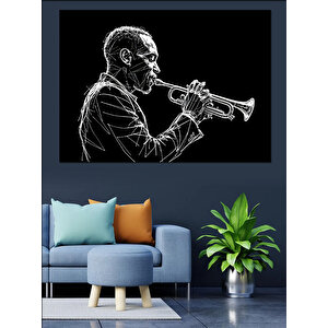 Caz Trompet Çalan Adam Dekoratif Kanvas - Mdf Ahşap Tablo 100x140 cm