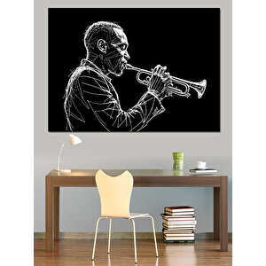 Caz Trompet Çalan Adam Dekoratif Kanvas - Mdf Ahşap Tablo