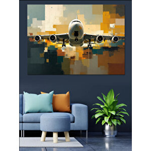 Pikselli Uçak Dekoratif Kanvas - Mdf Ahşap Tablo 100x140 cm