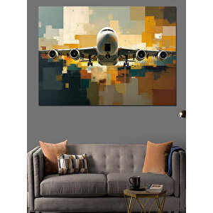 Pikselli Uçak Dekoratif Kanvas - Mdf Ahşap Tablo 100x140 cm