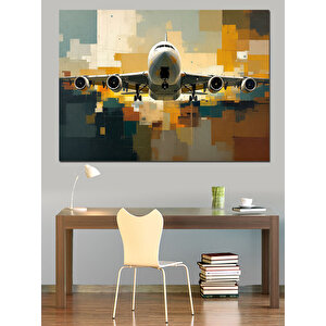 Pikselli Uçak Dekoratif Kanvas - Mdf Ahşap Tablo 100x140 cm