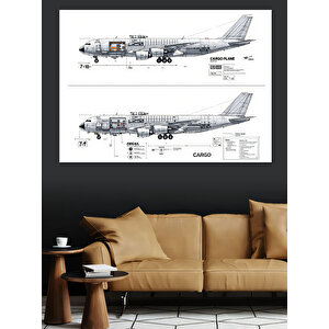 Uçak Teknik Çizim Tasarımı Dekoratif Kanvas - Mdf Ahşap Tablo 50x70 cm