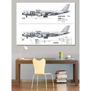 Uçak Teknik Çizim Tasarımı Dekoratif Kanvas - Mdf Ahşap Tablo