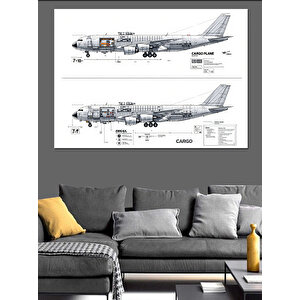 Uçak Teknik Çizim Tasarımı Dekoratif Kanvas - Mdf Ahşap Tablo