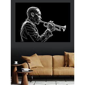 Caz Trompet Çalan Adam Dekoratif Kanvas - Mdf Ahşap Tablo 35x50 cm