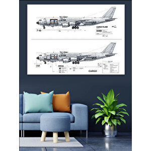 Uçak Teknik Çizim Tasarımı Dekoratif Kanvas - Mdf Ahşap Tablo 100x140 cm