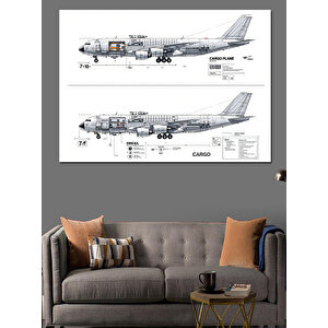 Uçak Teknik Çizim Tasarımı Dekoratif Kanvas - Mdf Ahşap Tablo 25x35 cm