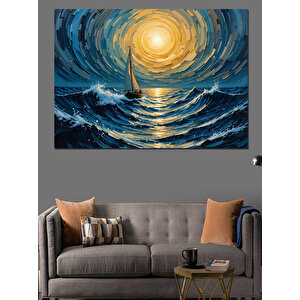 Güneşli Dalgalar Arasında Yelken Dekoratif Kanvas - Mdf Ahşap Tablo