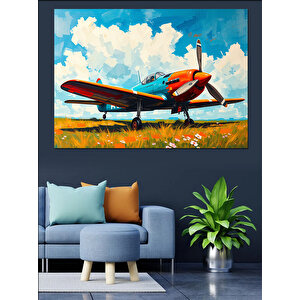 Bulutlar Üstünde Kırmızı Uçak Dekoratif Kanvas - Mdf Ahşap Tablo 70x100 cm