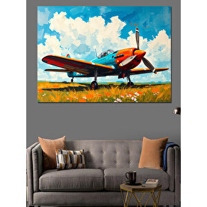 Bulutlar Üstünde Kırmızı Uçak Dekoratif Kanvas - Mdf Ahşap Tablo 70x100 cm