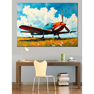Bulutlar Üstünde Kırmızı Uçak Dekoratif Kanvas - Mdf Ahşap Tablo 70x100 cm