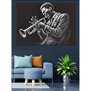 Trompet Çalan Cazcı Dekoratif Kanvas - Mdf Ahşap Tablo 35x50 cm