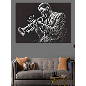 Trompet Çalan Cazcı Dekoratif Kanvas - Mdf Ahşap Tablo 35x50 cm