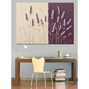 Mor Lavanta Ve Çizimler Dekoratif Kanvas - Mdf Ahşap Tablo 50x70 cm