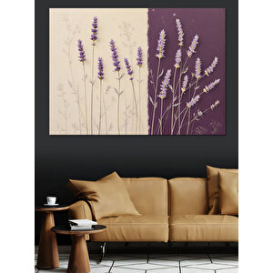 Mor Lavanta Ve Çizimler Dekoratif Kanvas - Mdf Ahşap Tablo