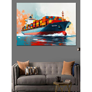 Renkli Konteyner Taşıyan Gemi Dekoratif Kanvas - Mdf Ahşap Tablo 35x50 cm