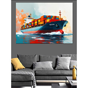 Renkli Konteyner Taşıyan Gemi Dekoratif Kanvas - Mdf Ahşap Tablo