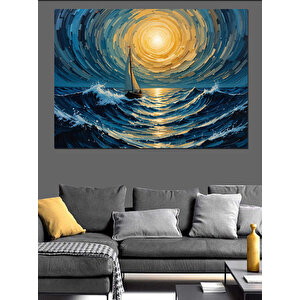 Güneşli Dalgalar Arasında Yelken Dekoratif Kanvas - Mdf Ahşap Tablo 70x100 cm