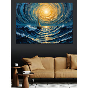 Güneşli Dalgalar Arasında Yelken Dekoratif Kanvas - Mdf Ahşap Tablo 70x100 cm